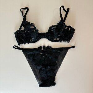 Victoria's Secret VERY SEXY Unlined Floral Embroidered Demi Bra + Panty SET